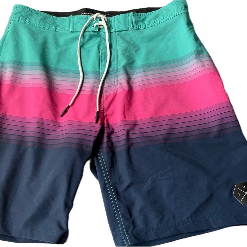 No Boundaries Green Pink Swim Board Shorts